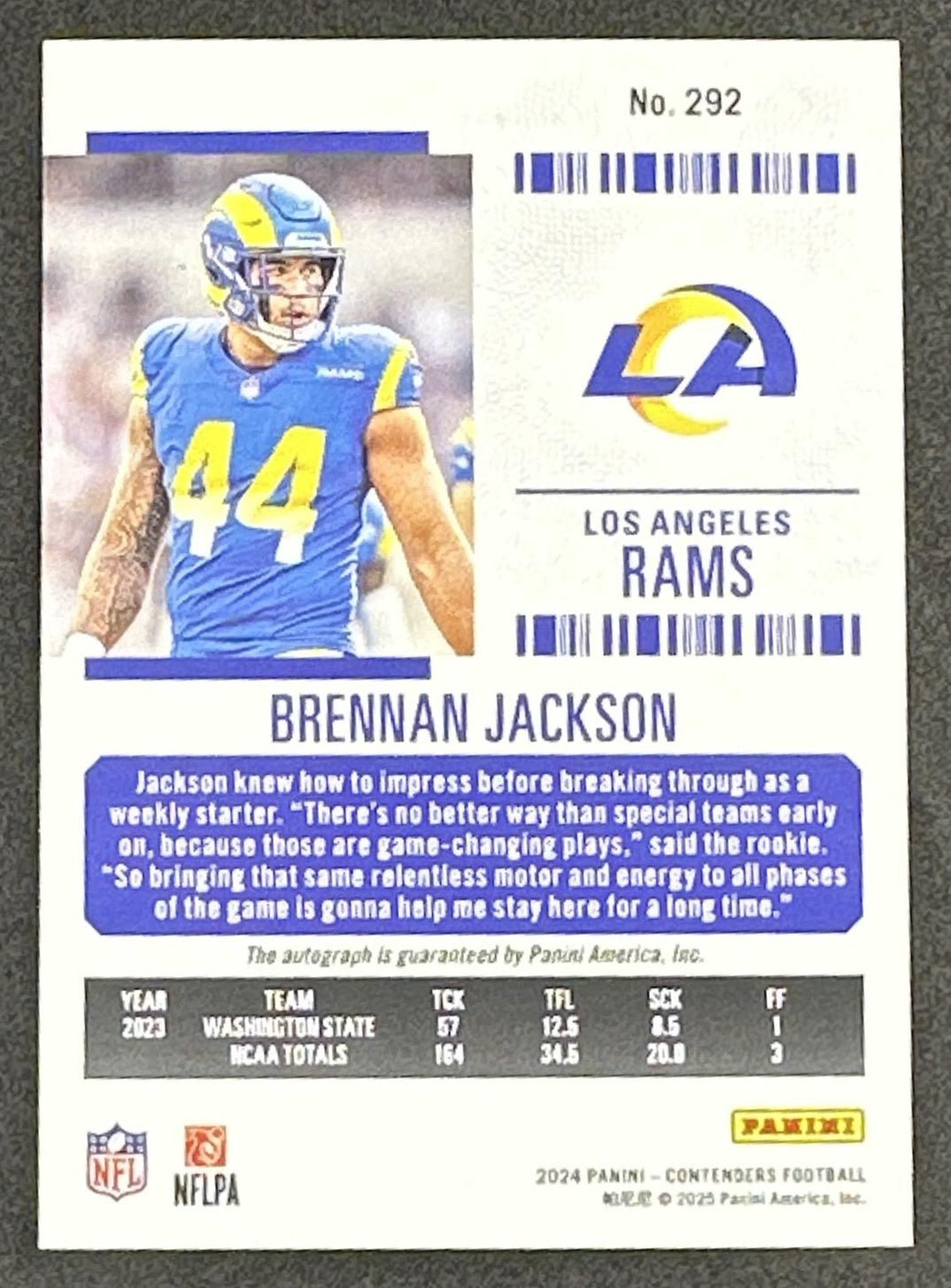 Brennan Jackson 2024 Panini Contenders Rookie Ticket Auto Rams