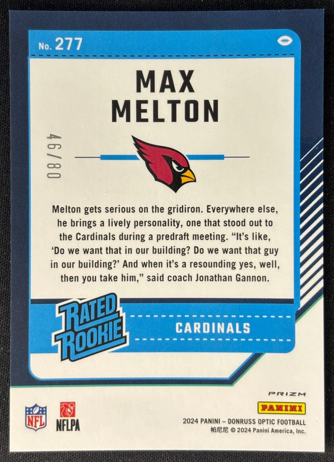 Max Melton 2024 Donruss Optic Pink Velocity /80 Cardinals back | Wayne Collection