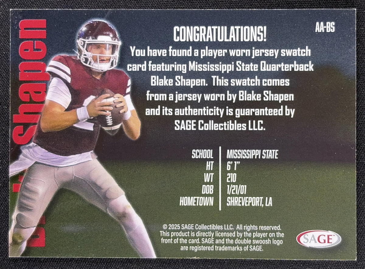 Blake Shapen 2026 SAGE Athlete Apparel Swatch Low Series Bulldogs
