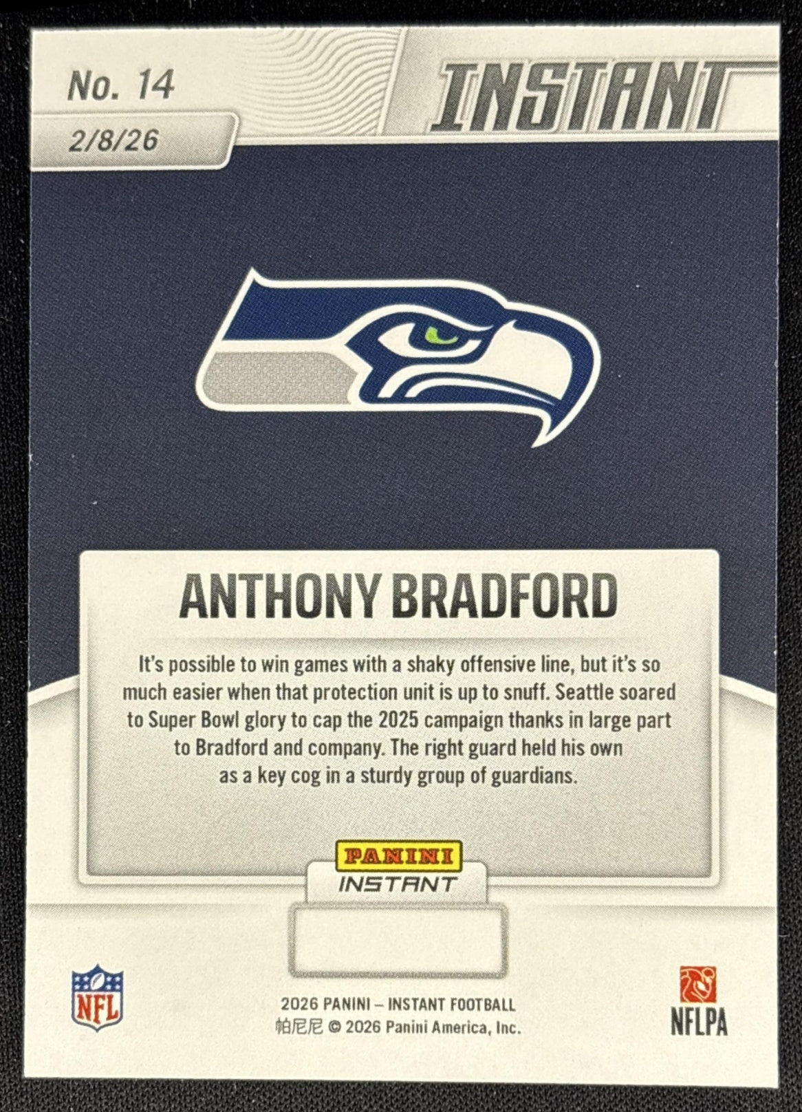Anthony Bradford 2026 Panini Instant Super Bowl LIX Champions Seattle Seahawks