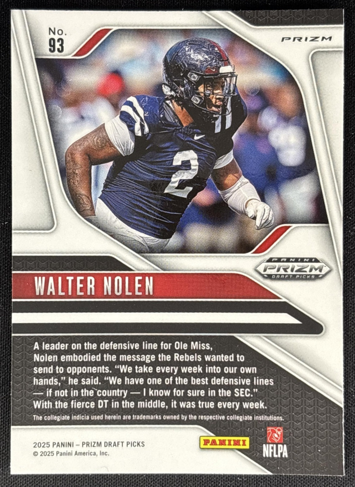 Walter Nolen 2025 Panini Prizm Draft Picks Red Ice Rebels Falcons Sports Trading Card
