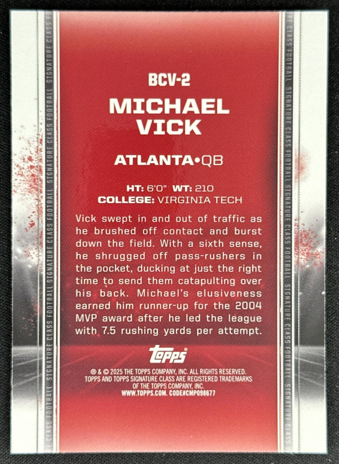 Michael Vick 2024 Signature Class Veteran Chrome Variations Magenta /250 Falcons