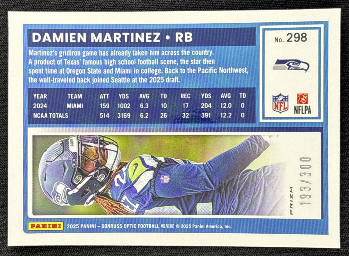 Damien Martinez 2025 Panini Donruss Optic Rated Rookie Wave Prizm /300 Seahawks