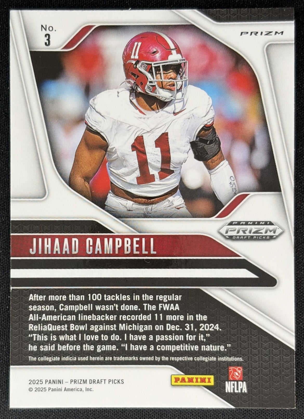 Jihaad Campbell 2025 Panini Prizm Draft Picks Red Ice Eagles Back