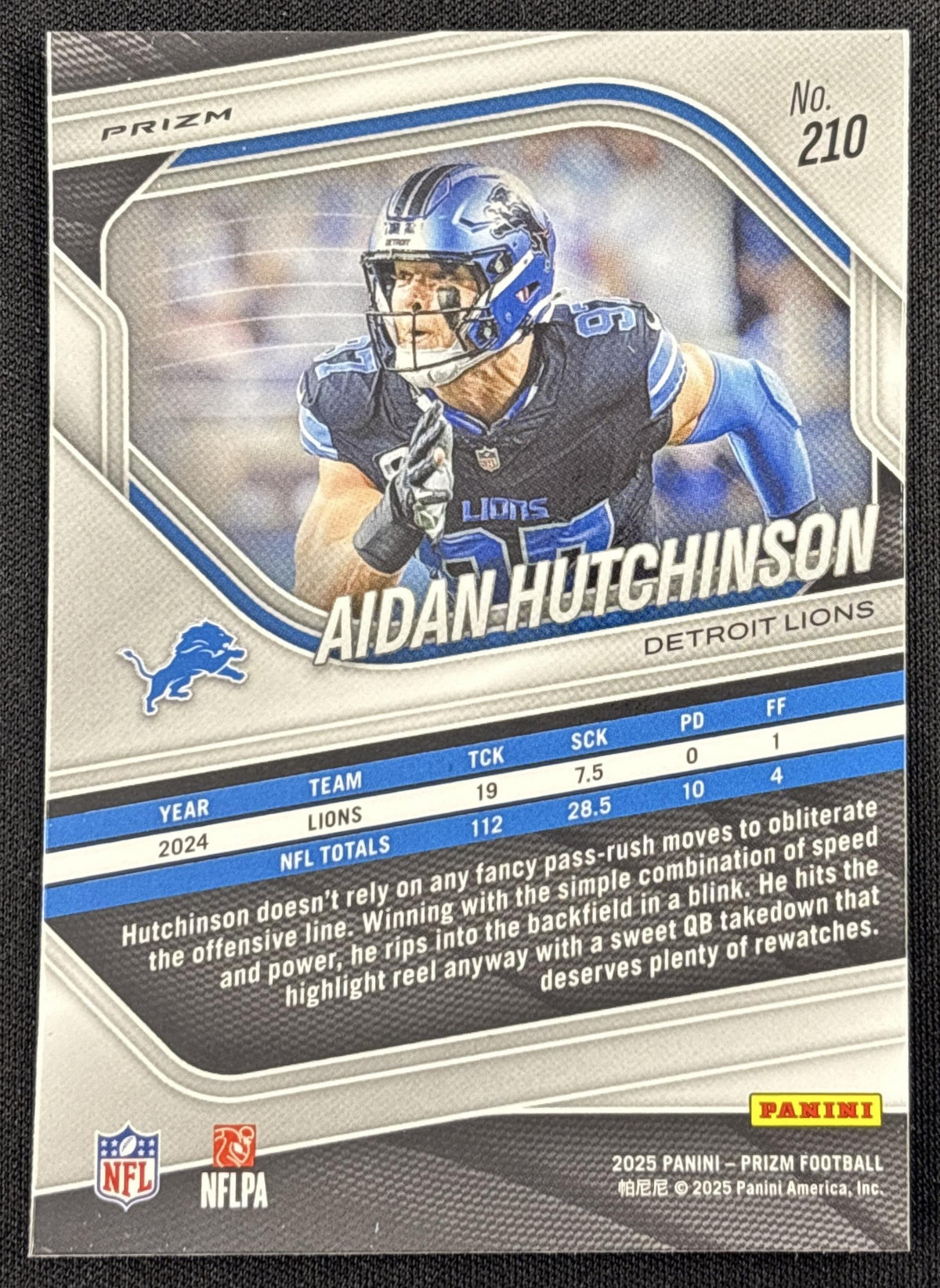 Aidan Hutchinson 2025 Panini Prizm No Huddle Lions