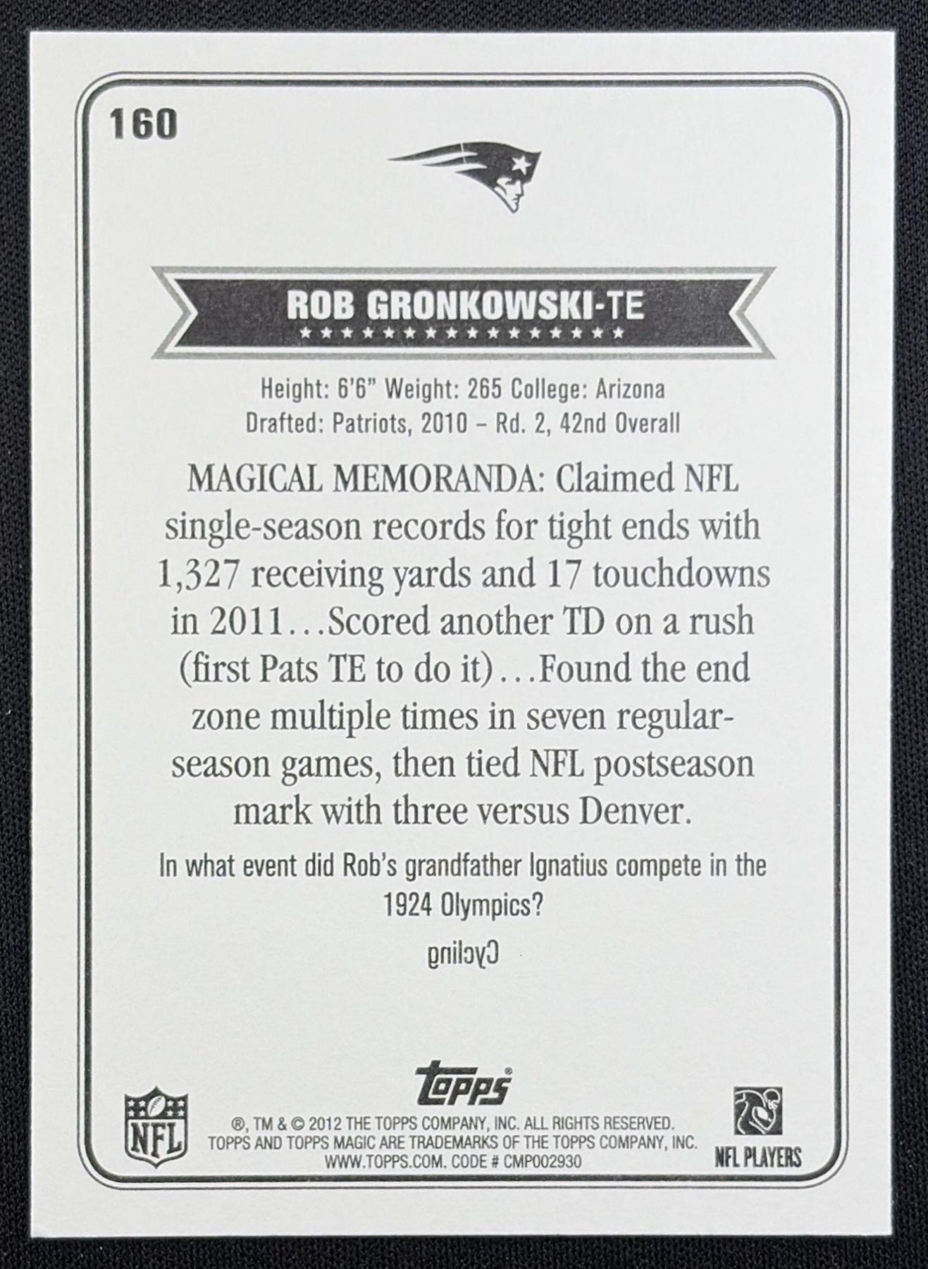 Rob Gronkowski 2012 Topps Magic Patriots New England Patriots