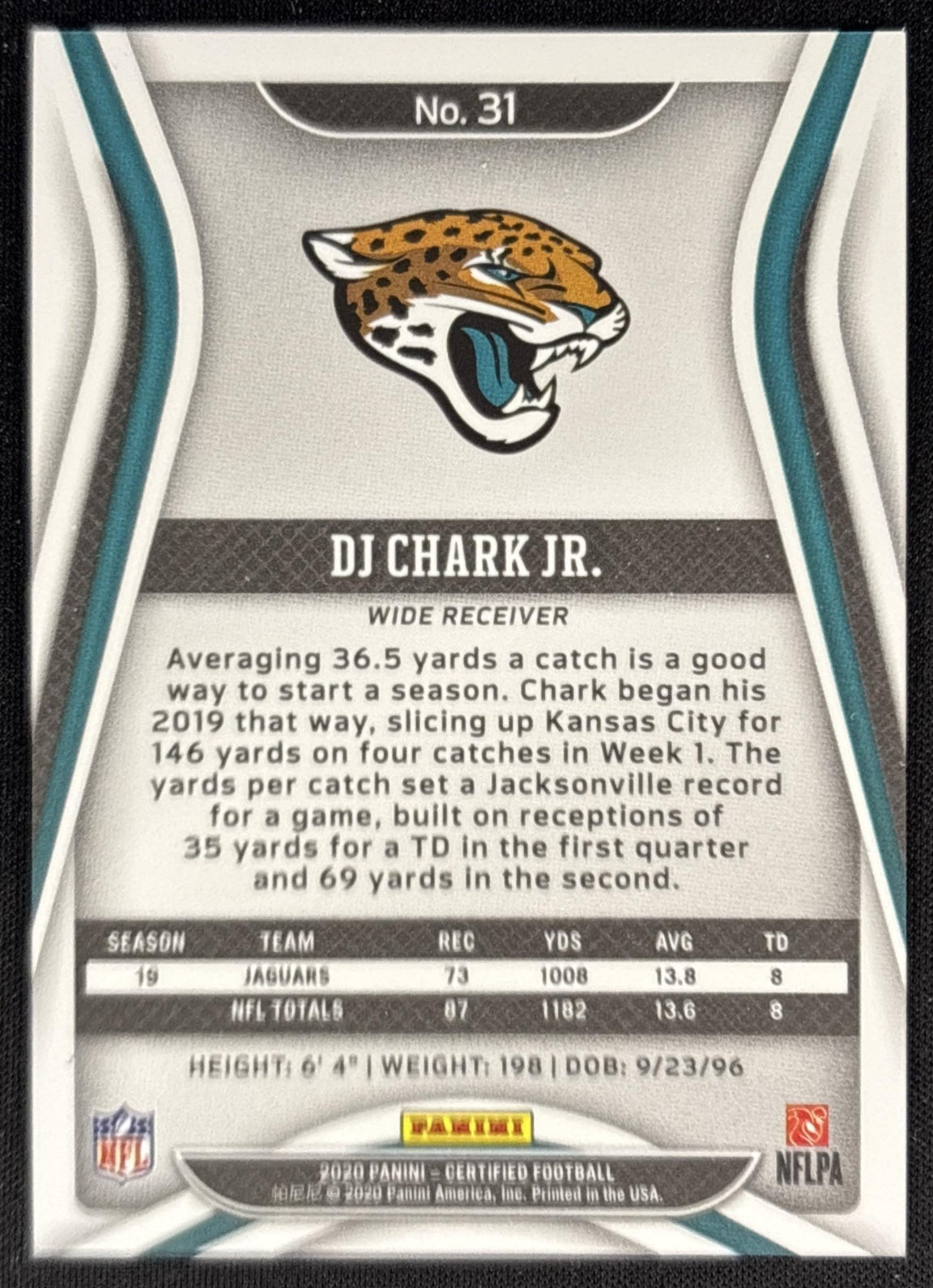 DJ Chark Jr. 2020 Panini Certified Mirror /450 Jaguars back