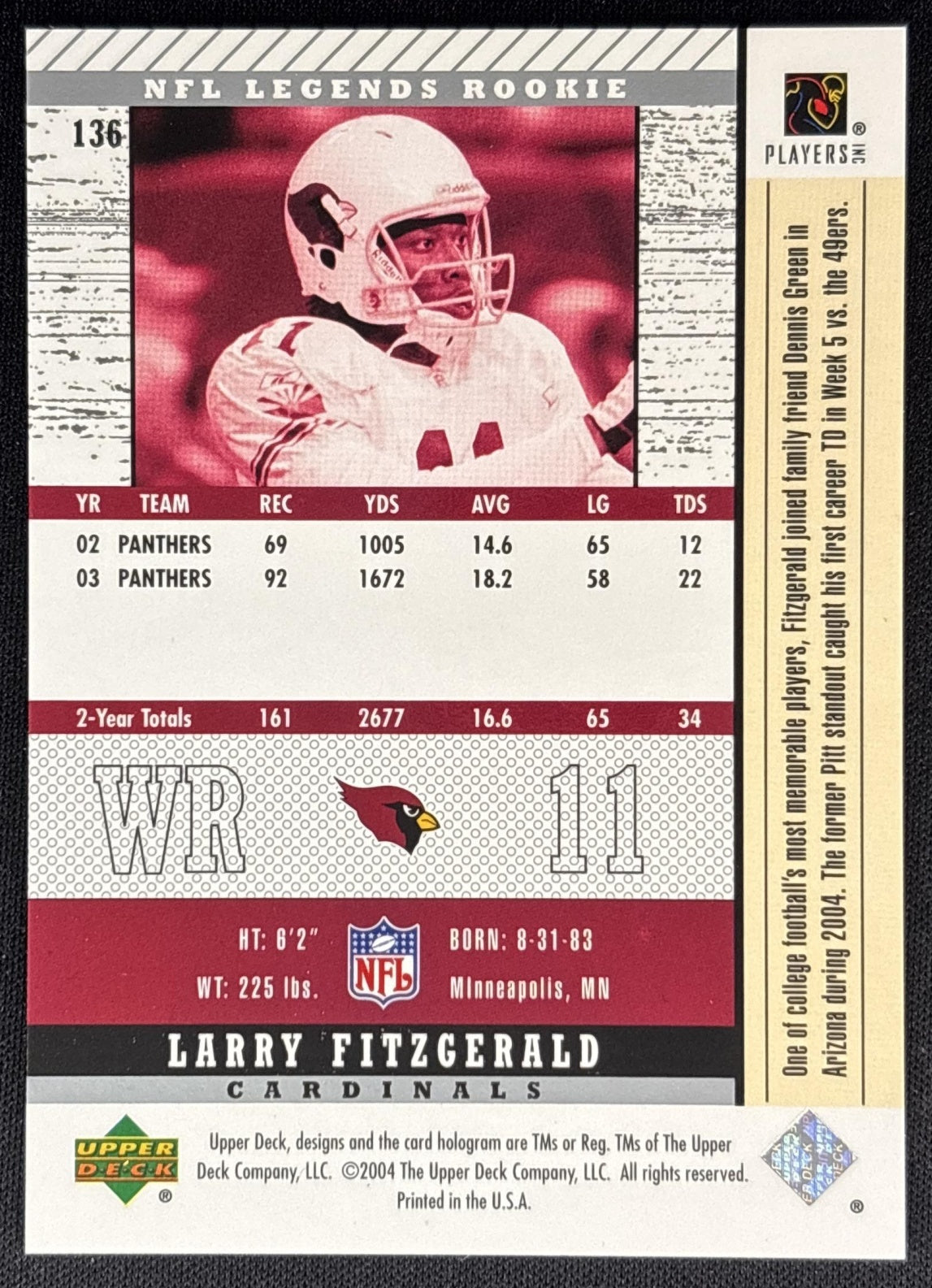 Larry Fitzgerald 2004 Upper Deck Legends /650 Cardinals Sports Trading Card