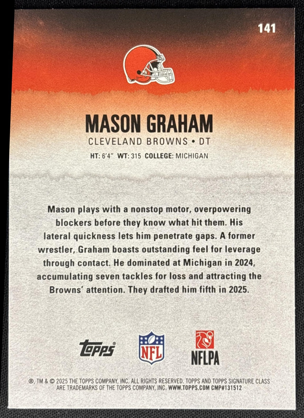 Mason Graham 2025 Topps Signature Class Rookie Green & Purple Foil Browns Sports Trading Cards