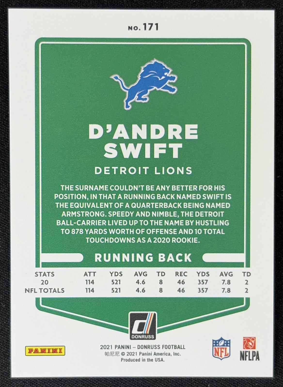 D Andre Swift 2021 Panini Donruss Press Proof Premium Lions - Detroit Lions