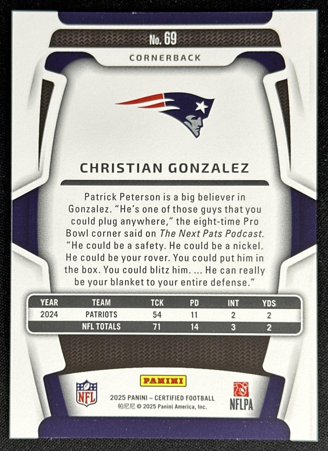 Christian Gonzalez 2025 Panini Certified Mirror /399 Patriots