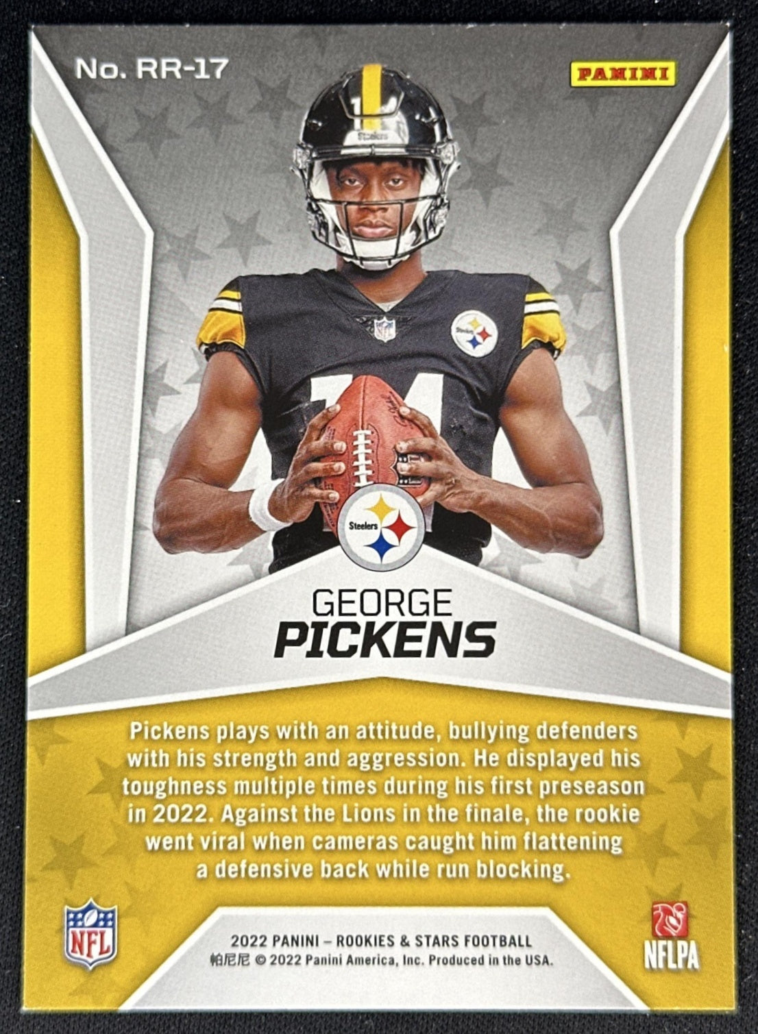 George Pickens 2022 Panini Rookies & Stars Rush Steelers back