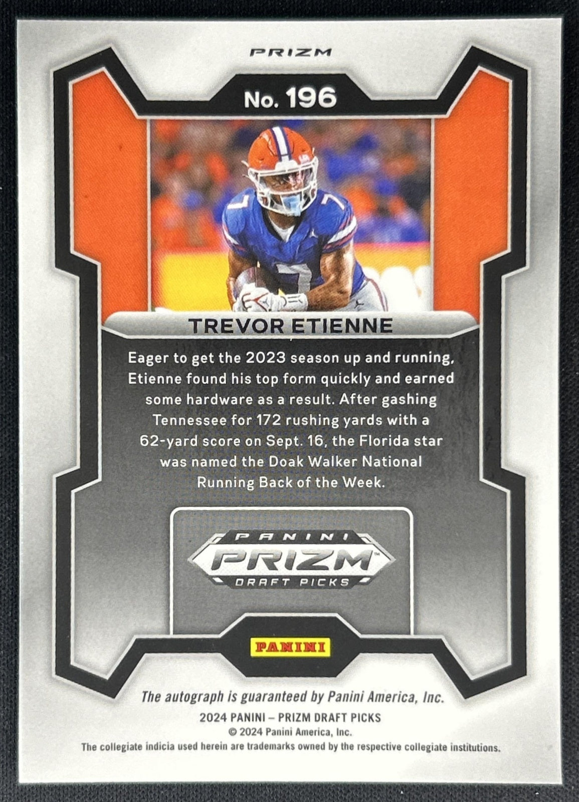 Trevor Etienne 2024 Panini Prizm Collegiate Draft Picks Auto Gators back
