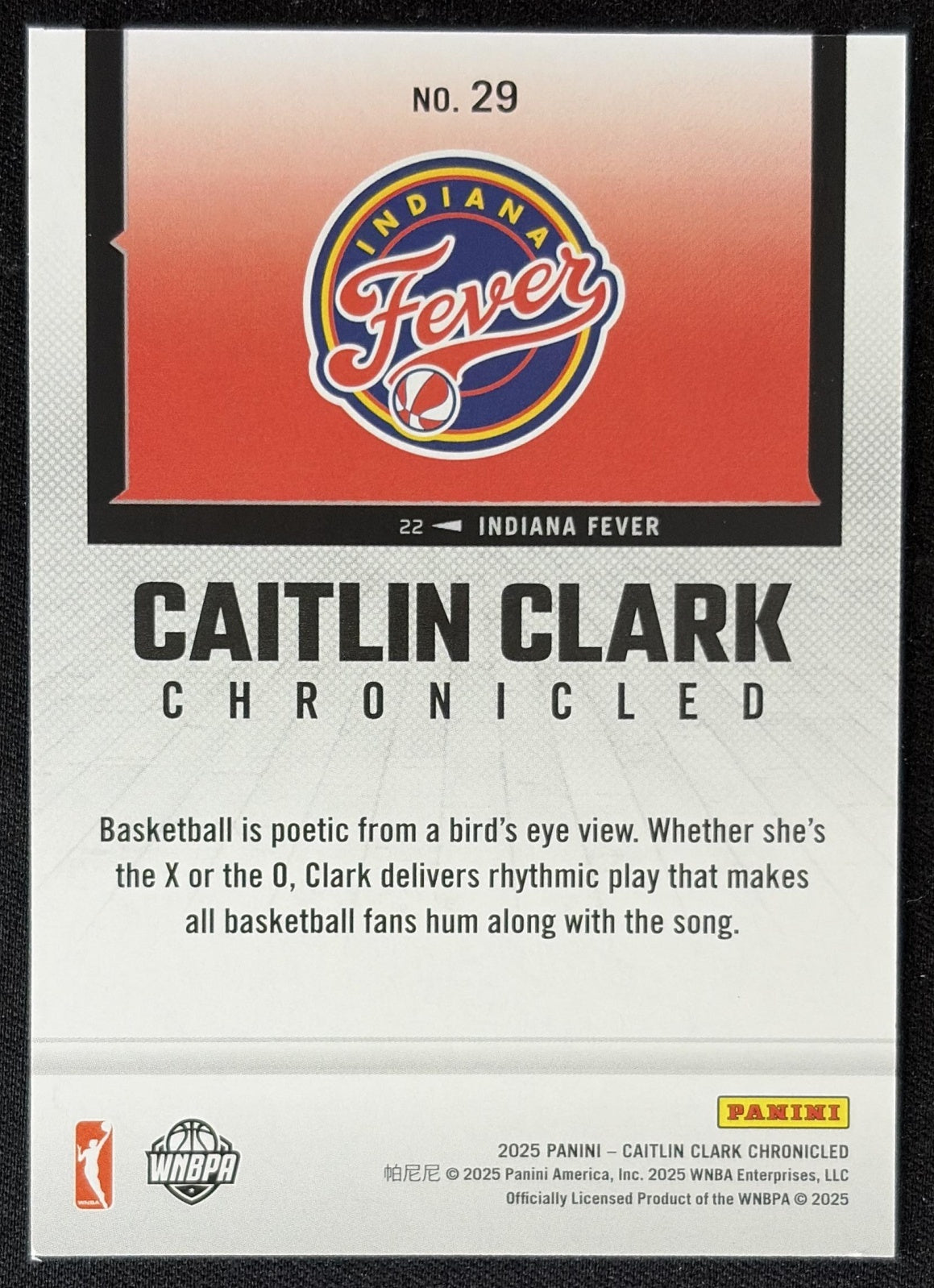 Caitlin Clark 2025 Panini Chronicled WNBA Fever 29 Sports Trading Card