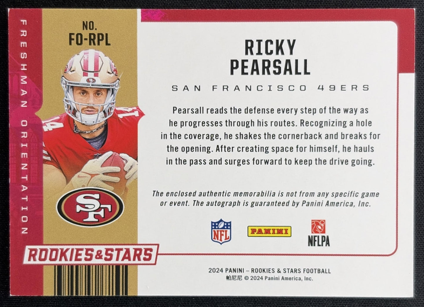 Ricky Pearsall 2024 Panini Rookies & Stars Freshman Orientation /99 49ers Sports Trading Cards