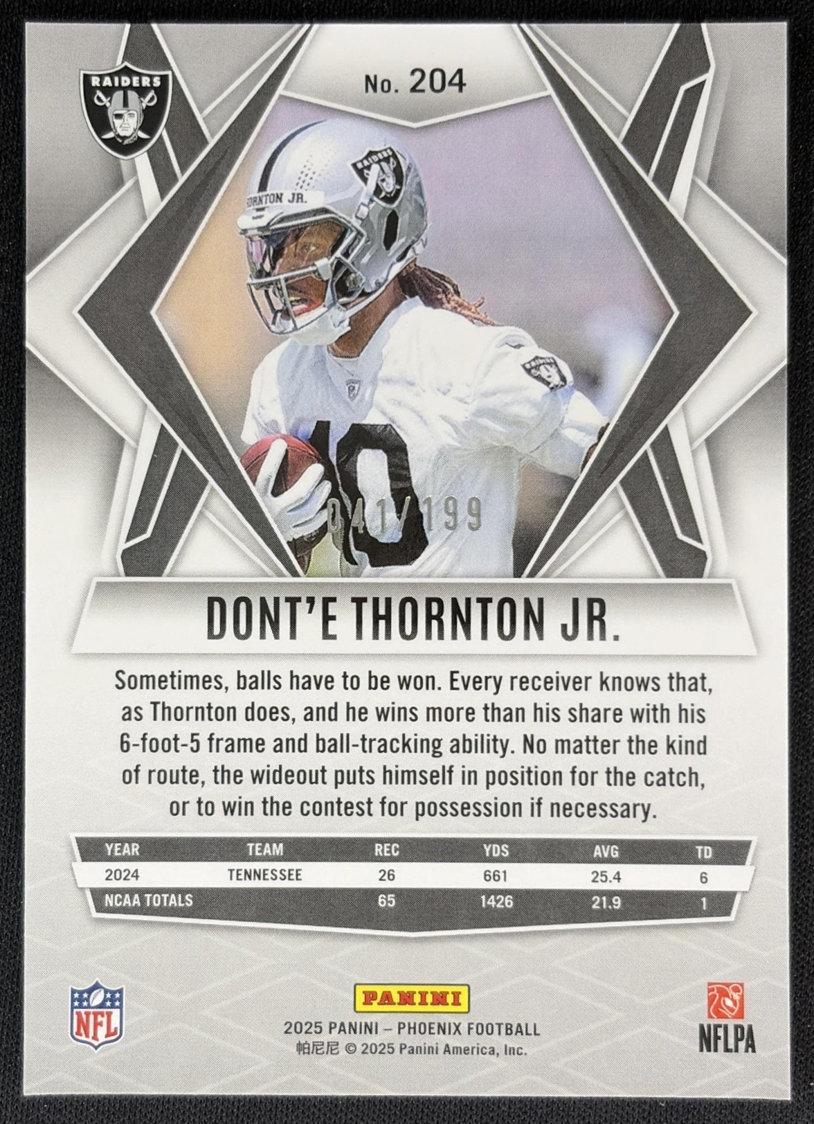 Dont'e Thornton Jr. 2025 Panini Phoenix Wave Prizm /199 Raiders Sports Trading Cards