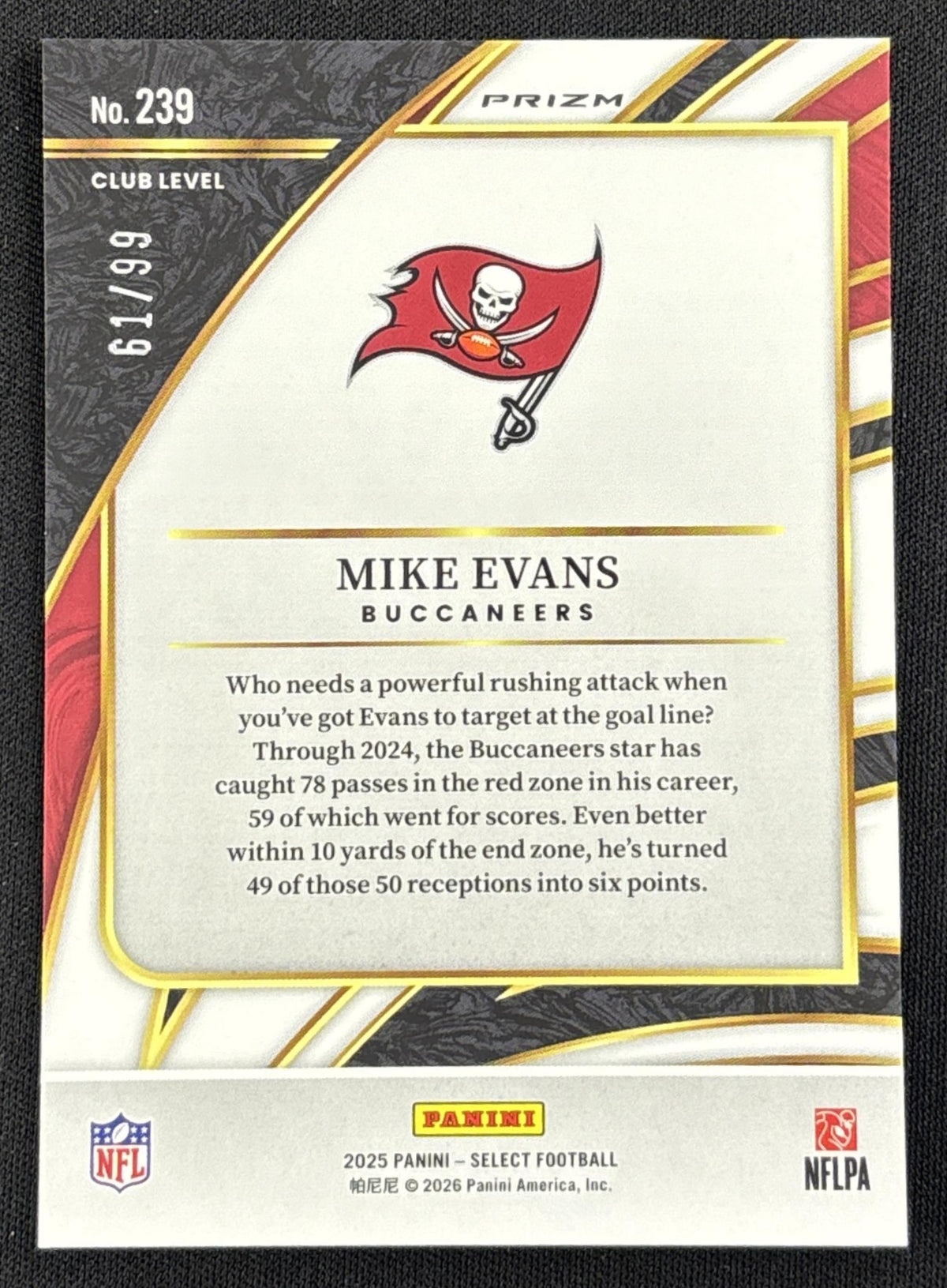 Mike Evans 2025 Panini Select Club Level Blue Prizm /99 Buccaneers