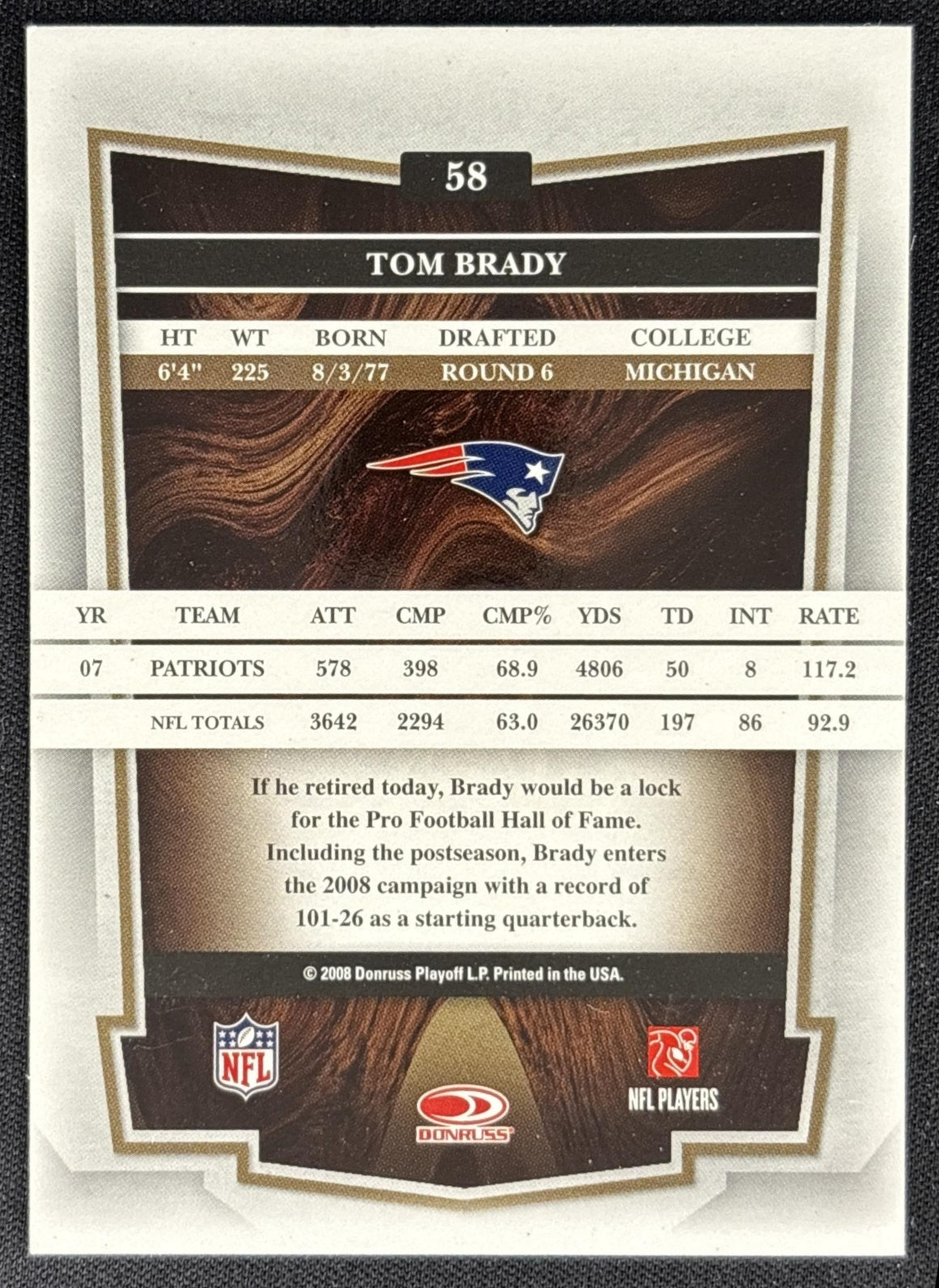 Tom Brady 2008 Donruss Classics Patriots