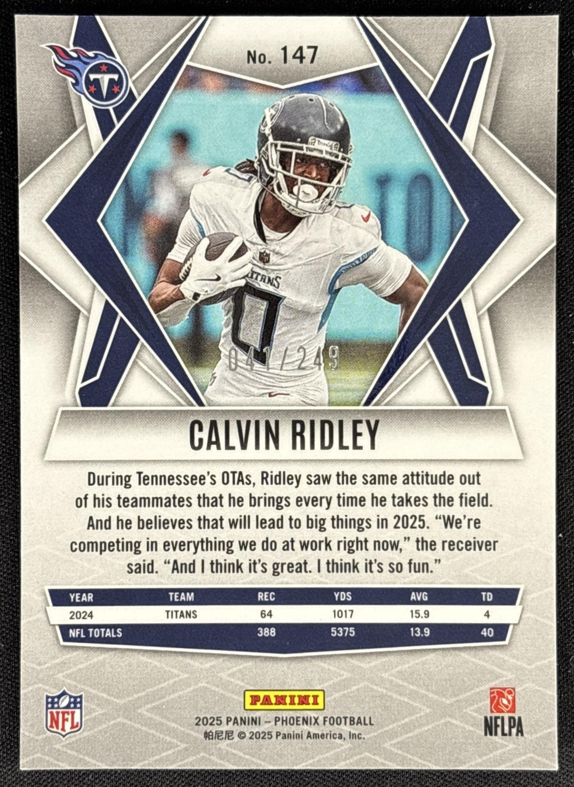 Calvin Ridley 2025 Panini Phoenix Purple Winter Prizm /249 Titans