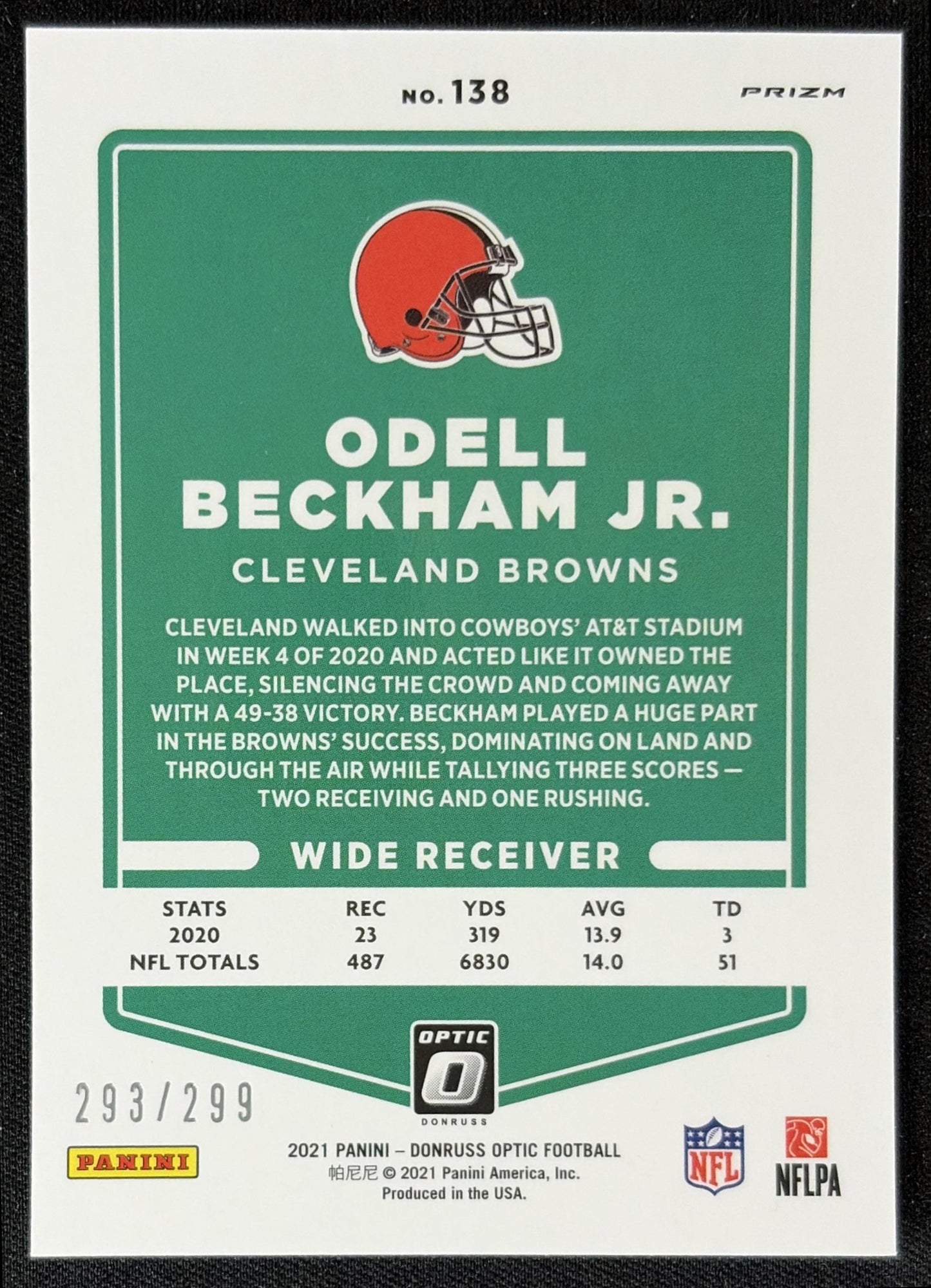 Odell Beckham Jr. 2021 Panini Donruss Optic Wave /299 Browns