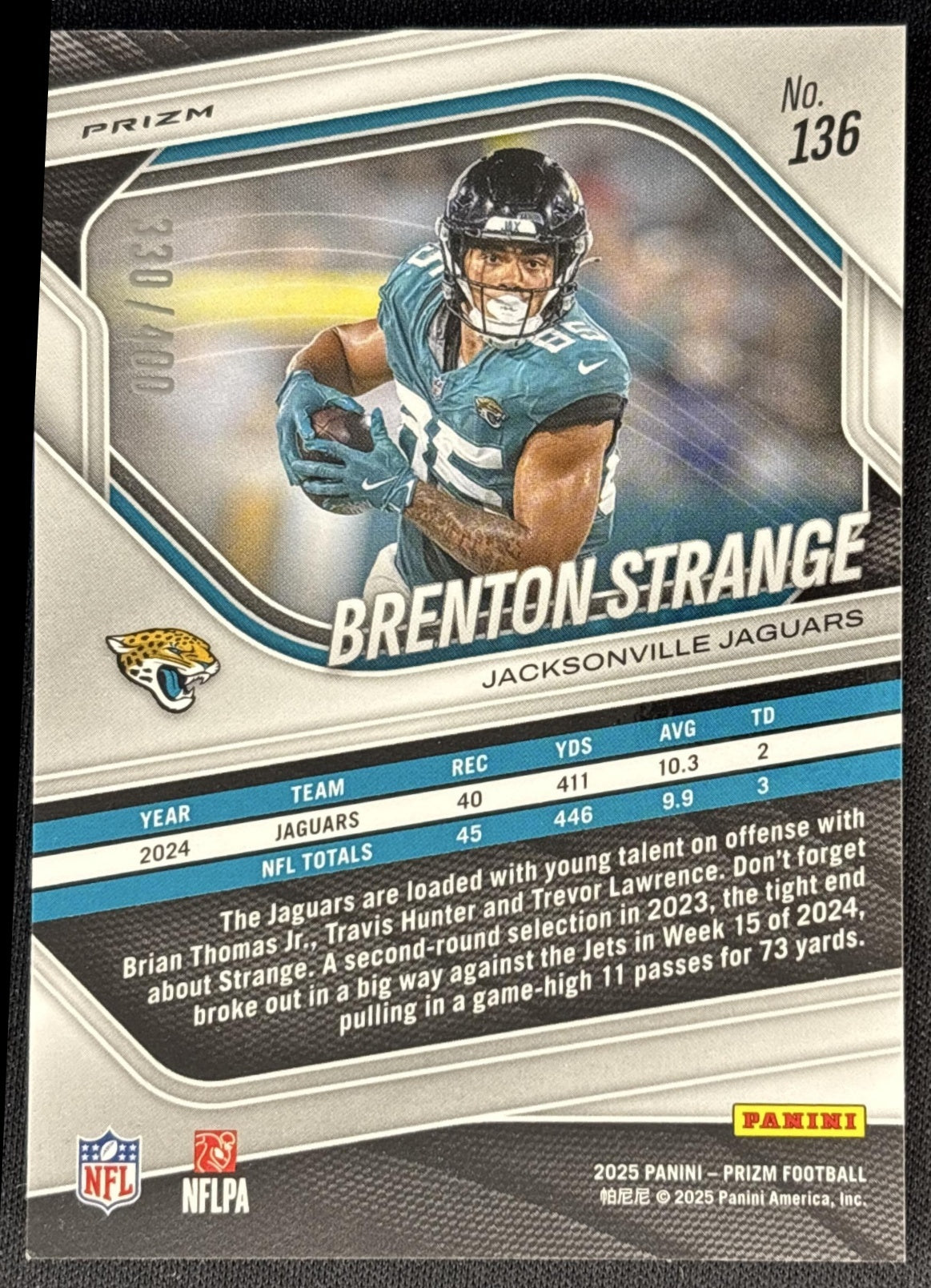 Brenton Strange 2025 Panini Prizm Pandora /400 Jaguars back