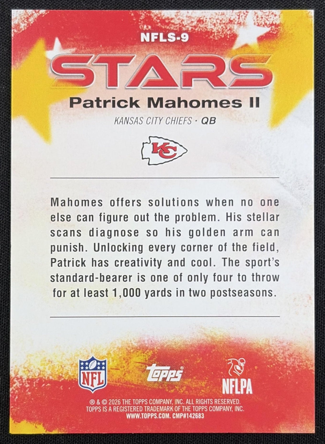 Patrick Mahomes II 2026 Topps NFL Stars Crackle Foil Chiefs