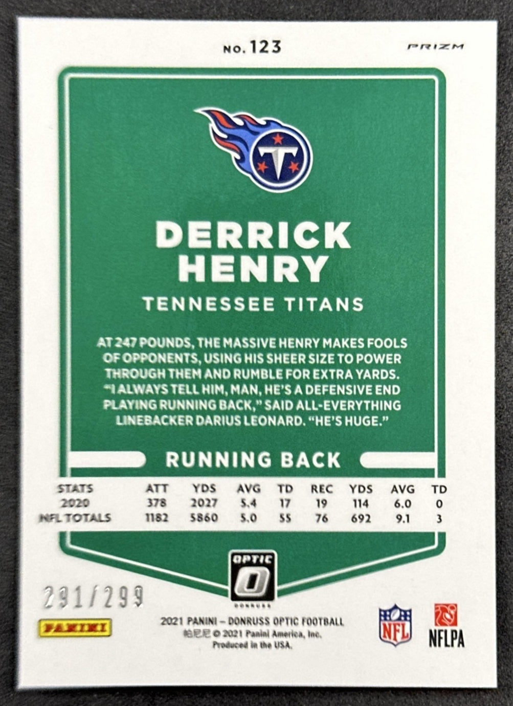 Derrick Henry 2021 Panini Donruss Optic Wave /299 Titans back