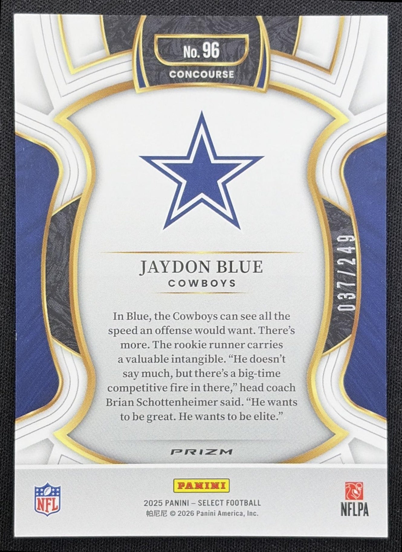 Jaydon Blue 2025 Panini Select Concourse Prizm /249 Cowboys Dallas Cowboys back