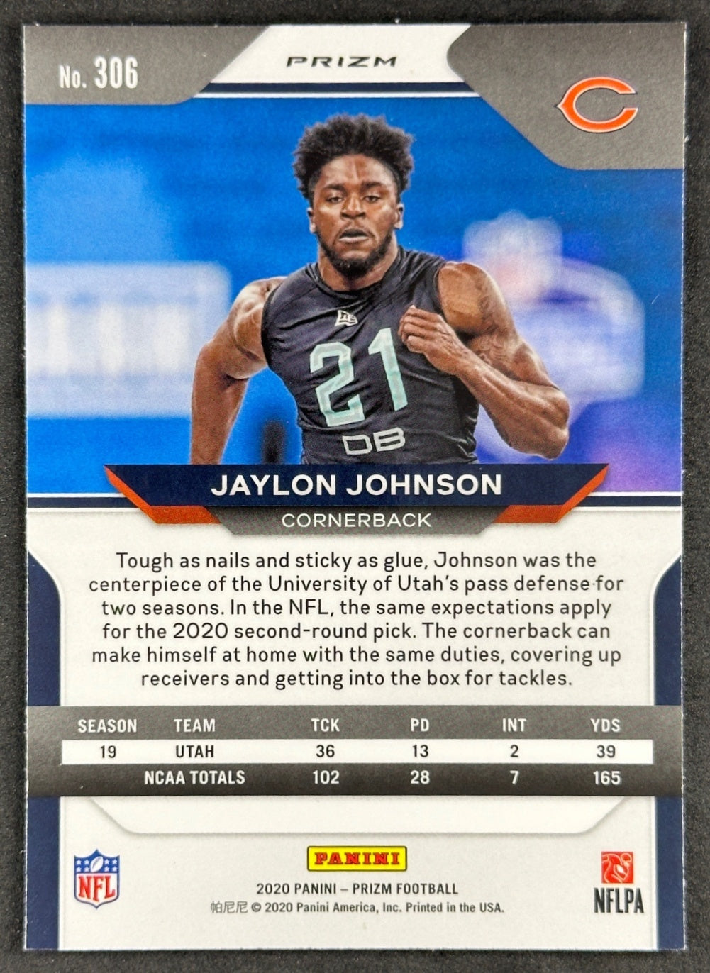 Jaylon Johnson 2020 Prizm Red White and Blue Bears - back