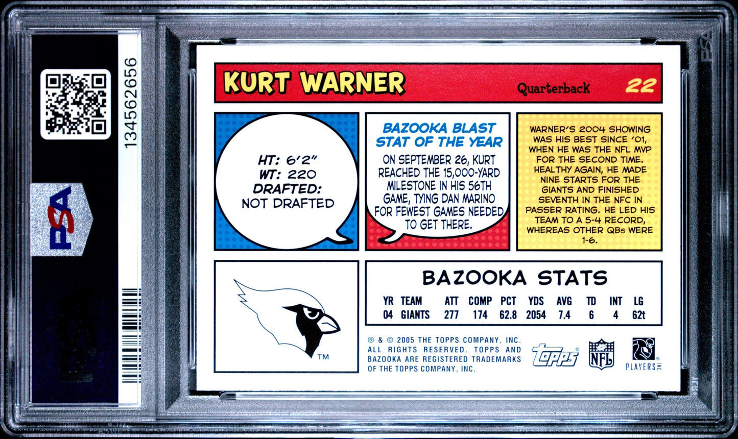 Kurt Warner 2005 Topps Bazooka PSA 10 Cardinals back