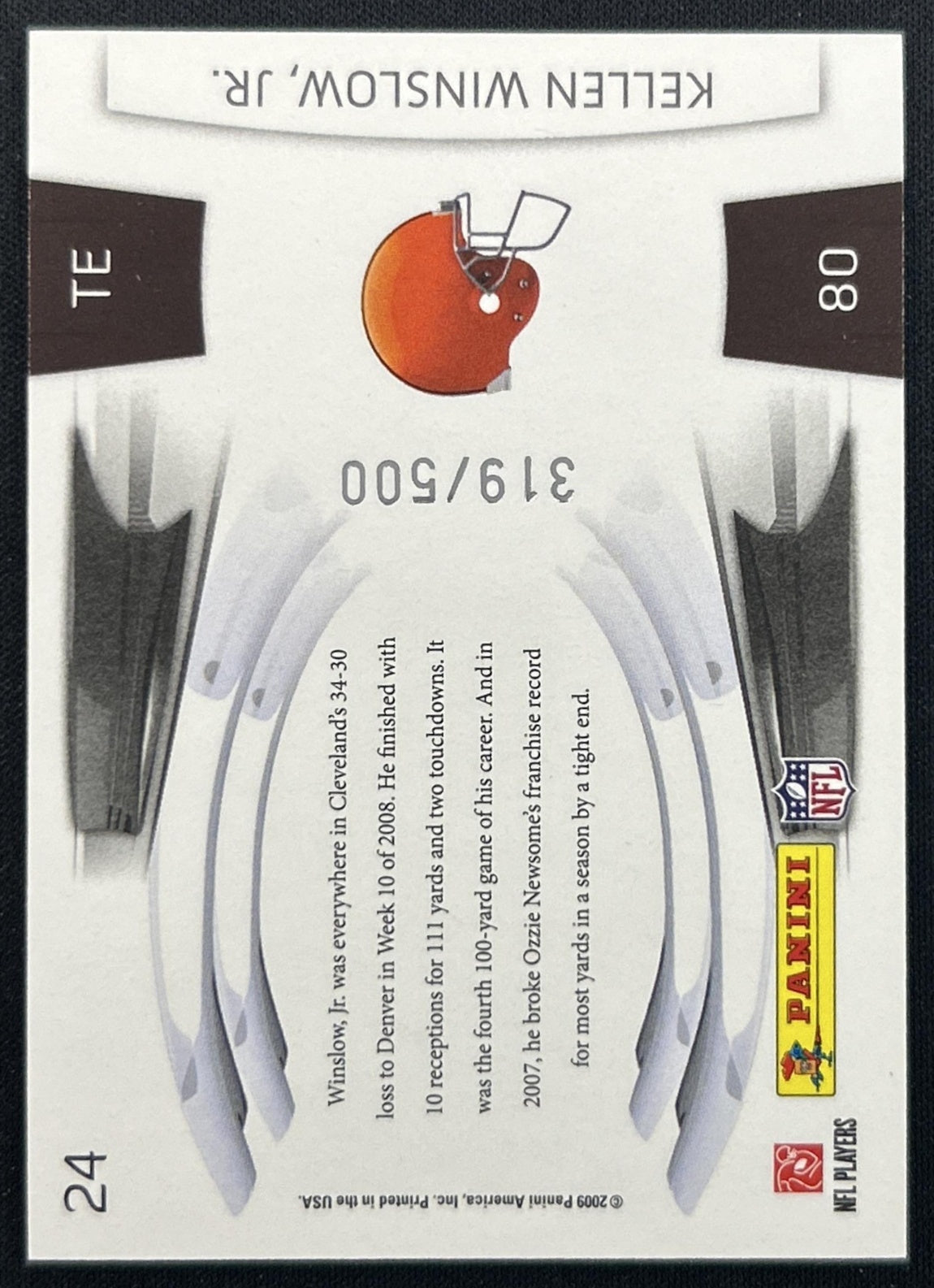 Kellen Winslow 2009 Panini Playoff Prestige Prestigious Pros Green /500 Browns back