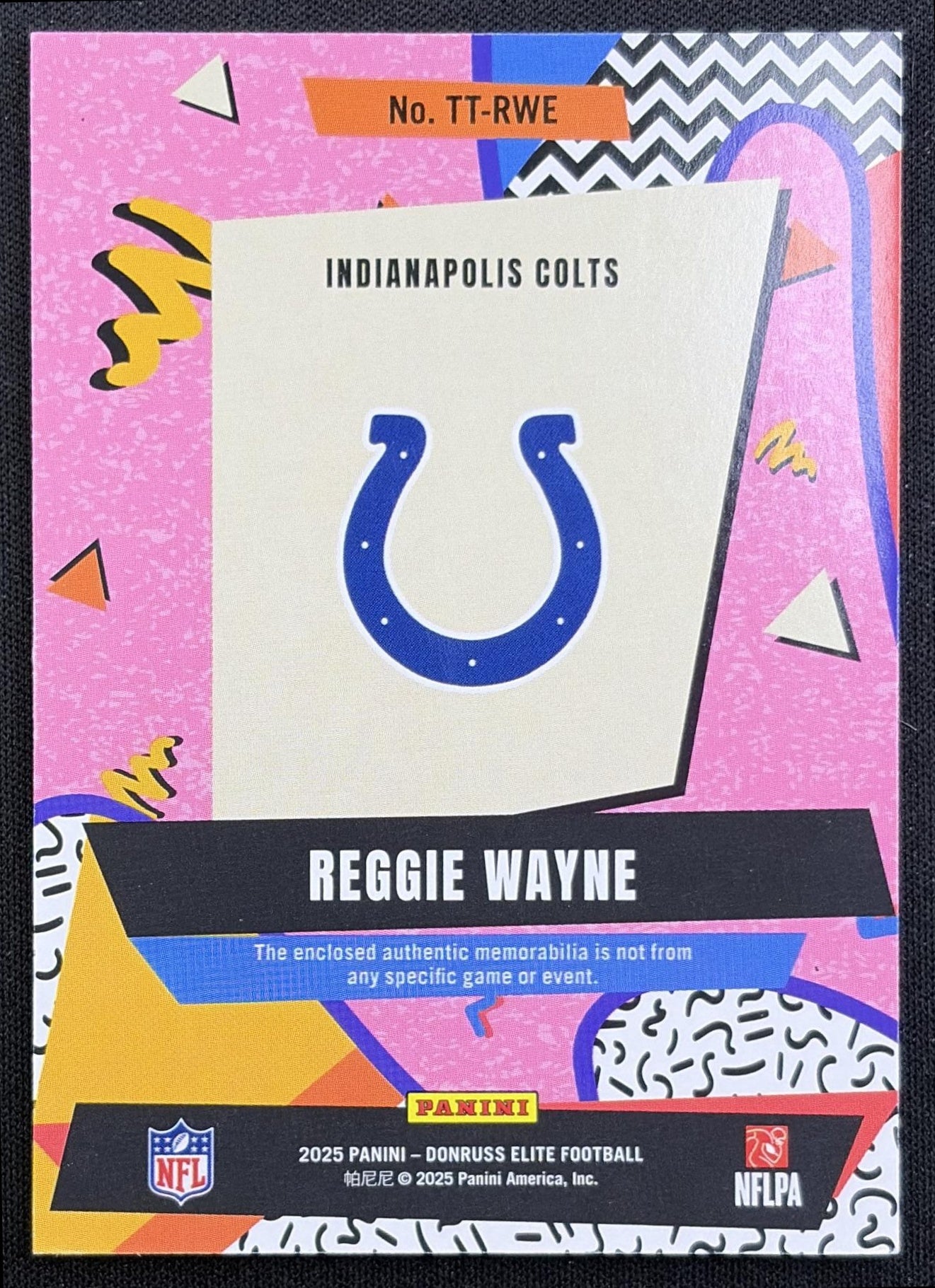 Reggie Wayne 2025 Panini Donruss Elite Throwback Threads Singles /499 Colts - back