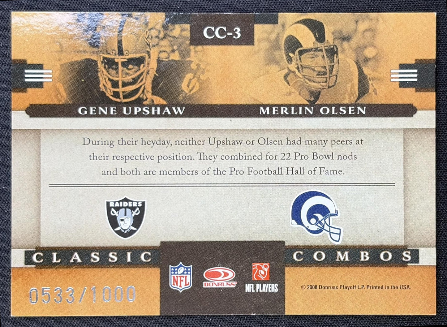 Gene Upshaw Merlin Olsen 2008 Donruss Classics Classic Combos /1000 Cowboys Raiders Rams