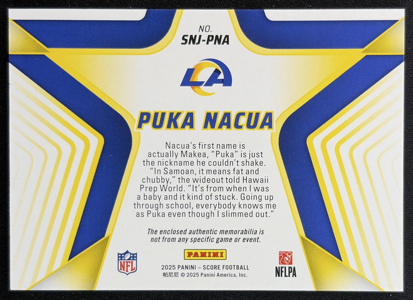 Puka Nacua 2025 Panini Score Stars of the NFL Jersey Rams back