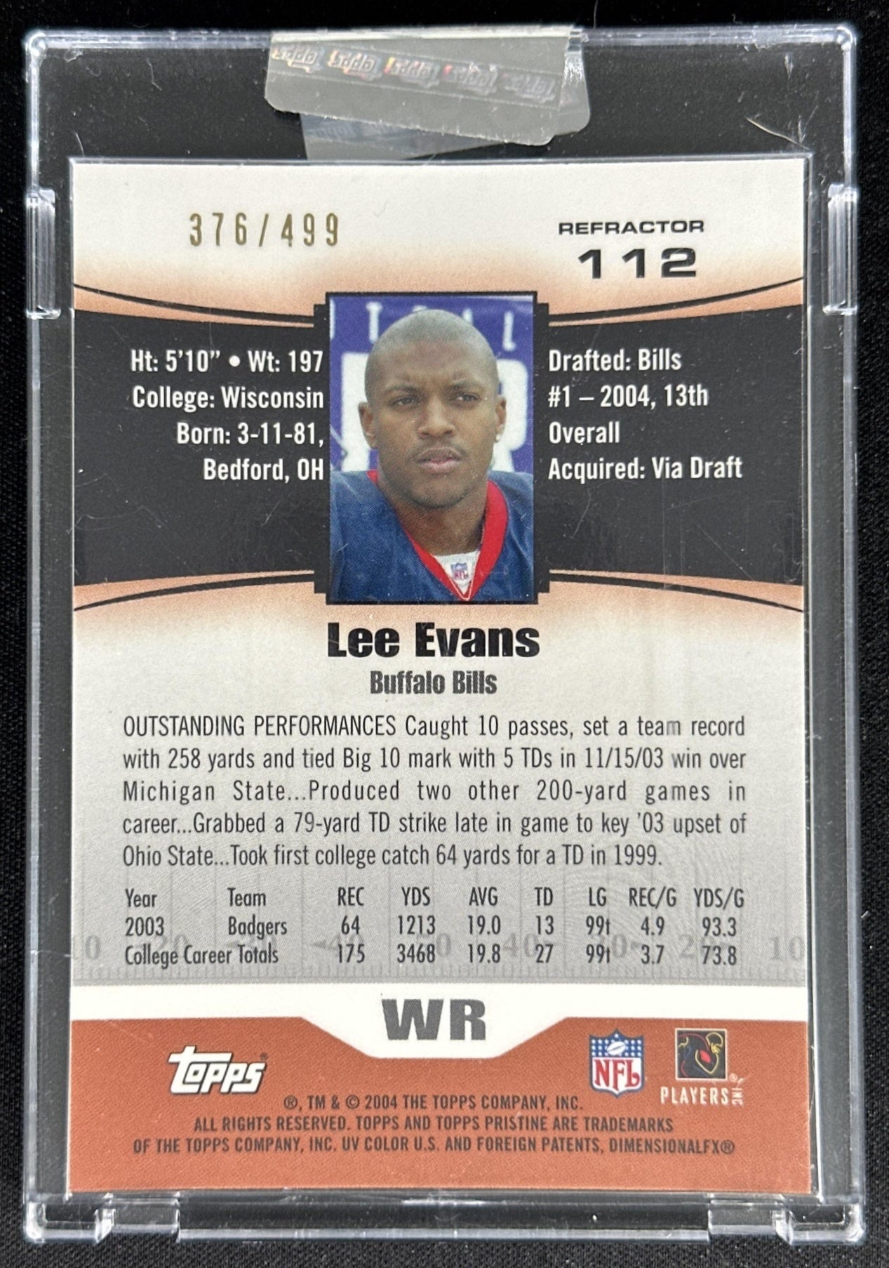 Lee Evans 2004 Topps Pristine Refractor /499 Bills