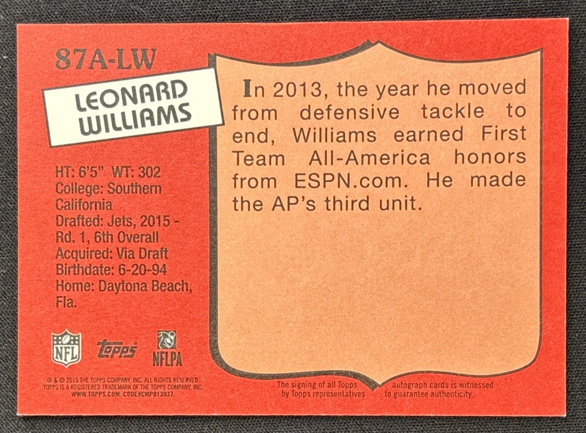 Leonard Williams 2015 Topps 1987 Super Rookie Auto /200 Jets Sports Trading Card