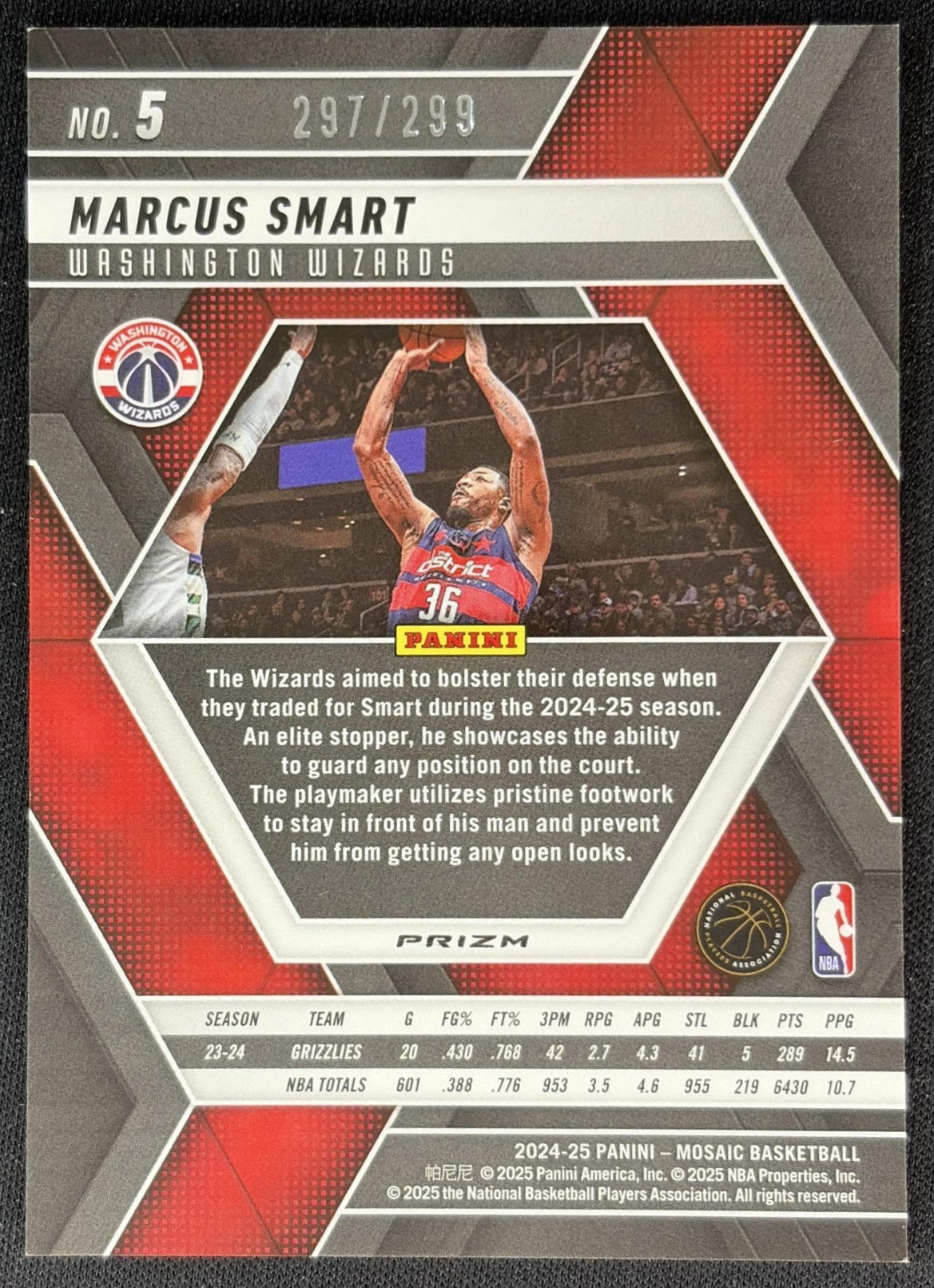 Marcus Smart 2024 Panini Mosaic Red Seismic Mosaic /299 Wizards back