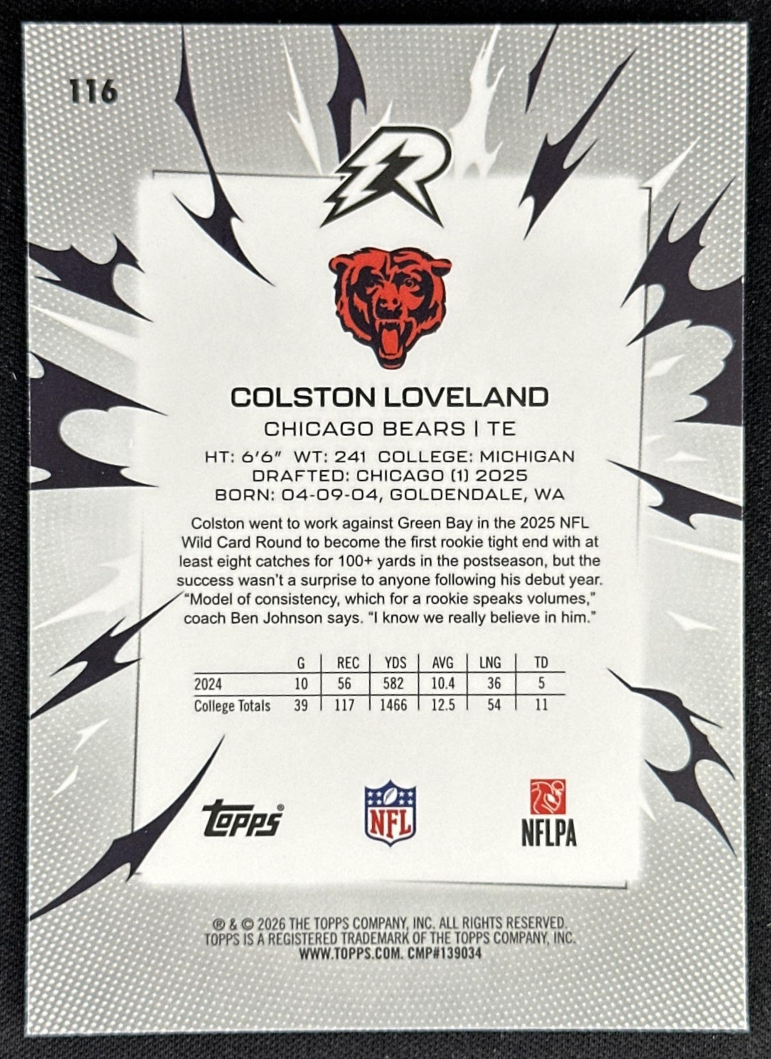Colston Loveland 2025 Topps Resurgence Bears