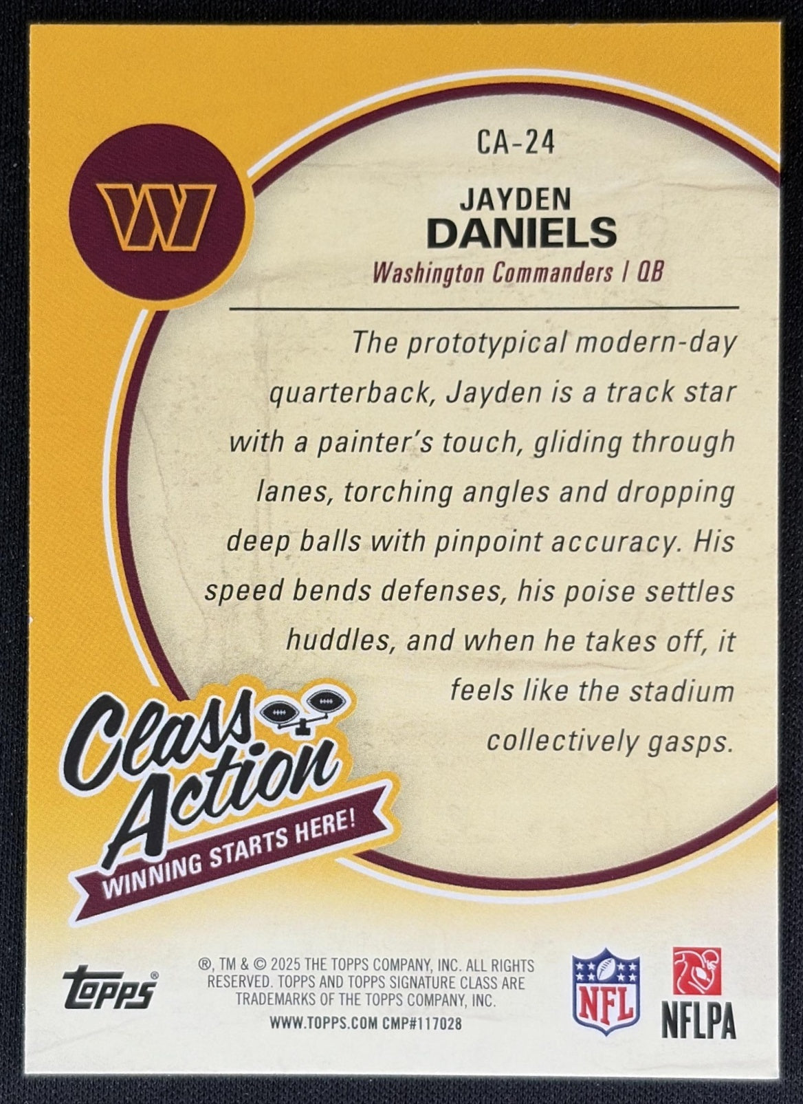 Jayden Daniels 2025 Topps Signature Class Action Commanders Back