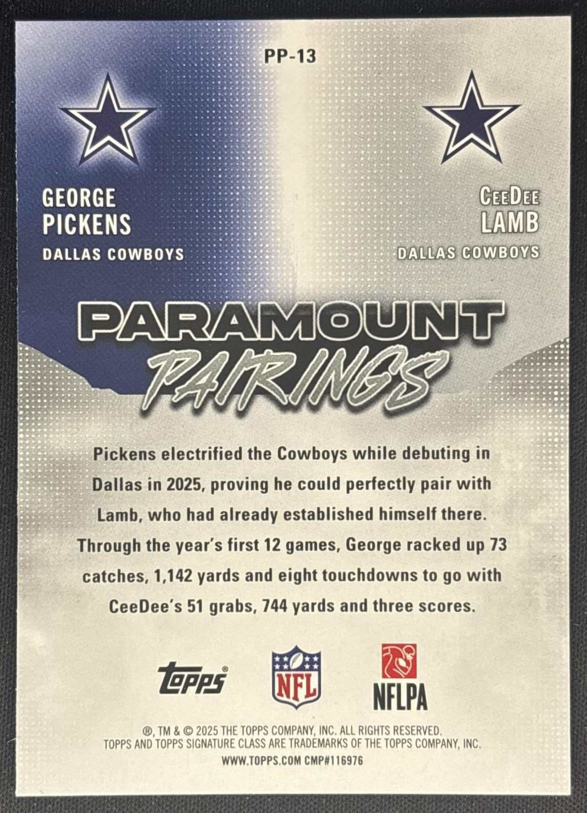 CeeDee Lamb George Pickens 2025 Topps Signature Class Paramount Pairings Cowboys back