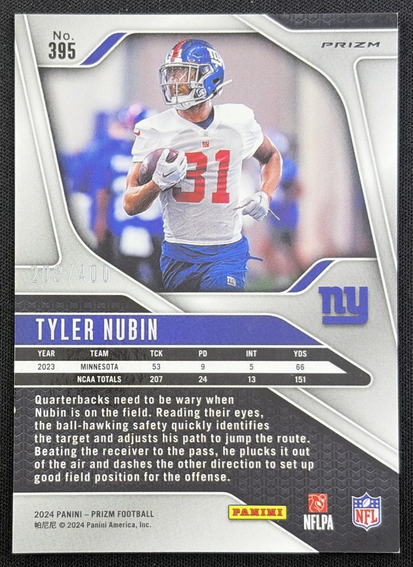 Tyler Nubin 2024 Panini Prizm Pandora /400 Giants back