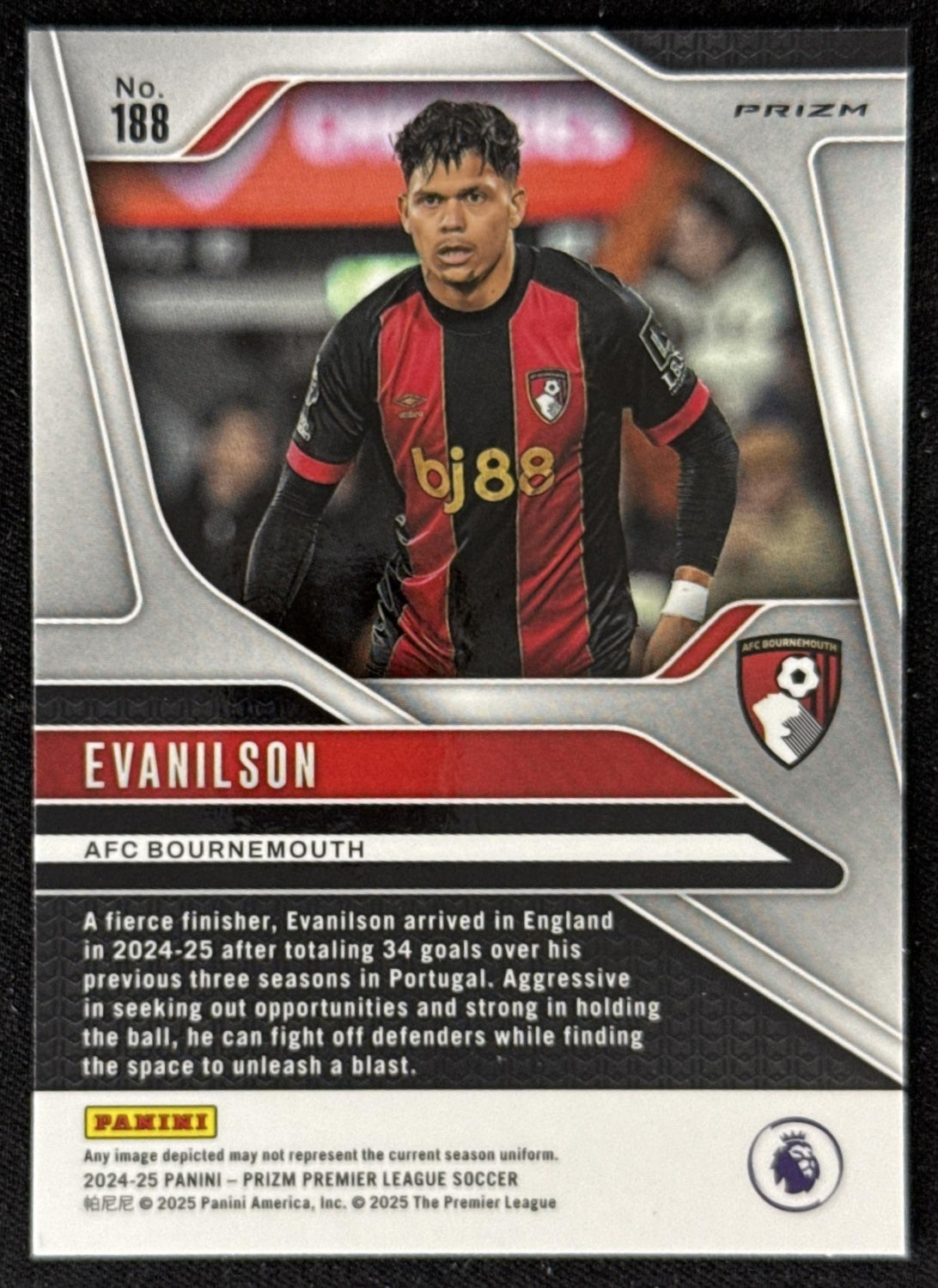 Evanilson 2024 Panini Prizm Premier League Pink Mosaic Prizm Bournemouth Sports Trading Card