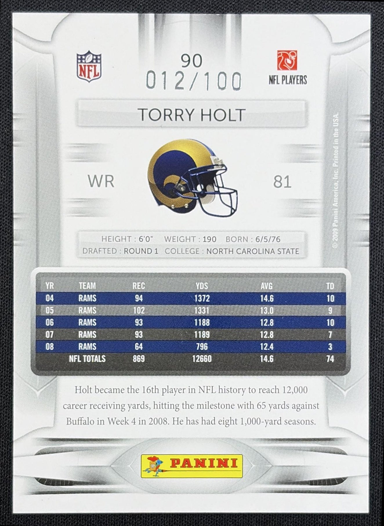 Torry Holt 2009 Panini Playoff Prestige Xtra Points Red /100 Rams