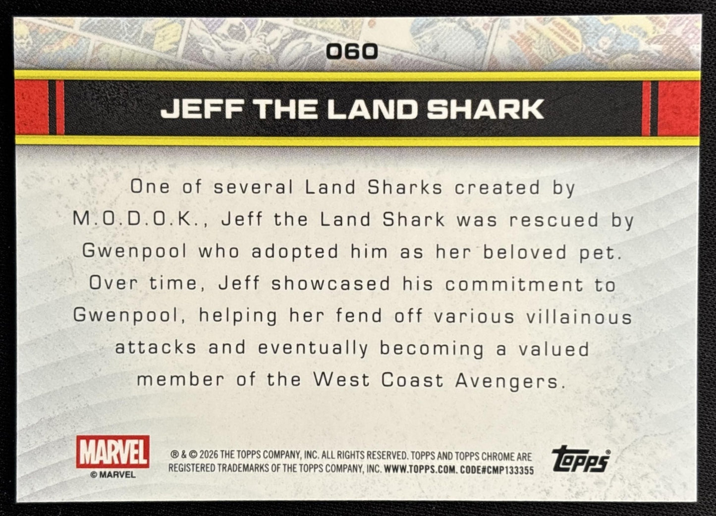 Jeff the Land Shark 2026 Topps Chrome Marvel Comics back