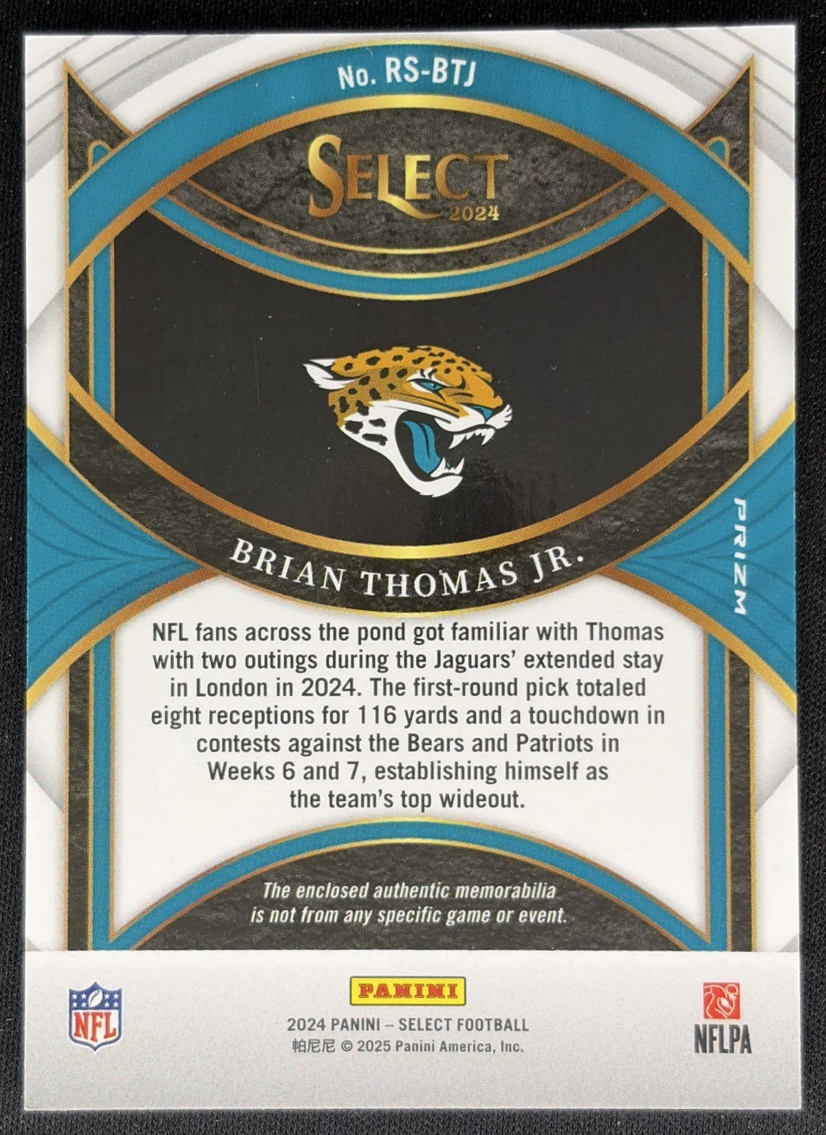 Brian Thomas Jr. 2024 Panini Select Rookie Swatches Red Prizm Jaguars back