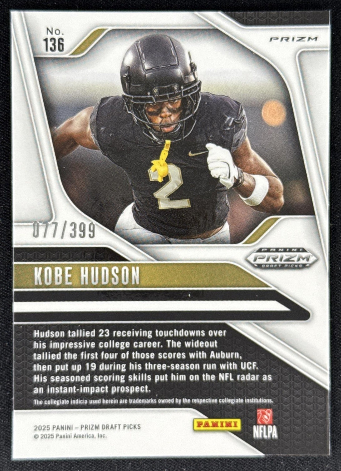 Kobe Hudson 2025 Panini Prizm Draft Picks Red /399 Knights Sports Trading Card