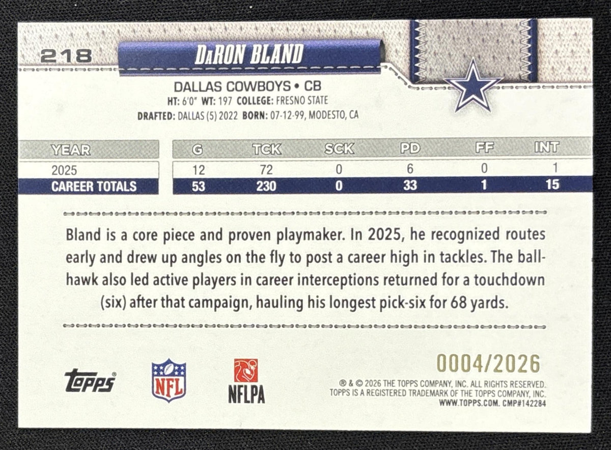 DaRon Bland 2026 Topps Gold /2026 Cowboys