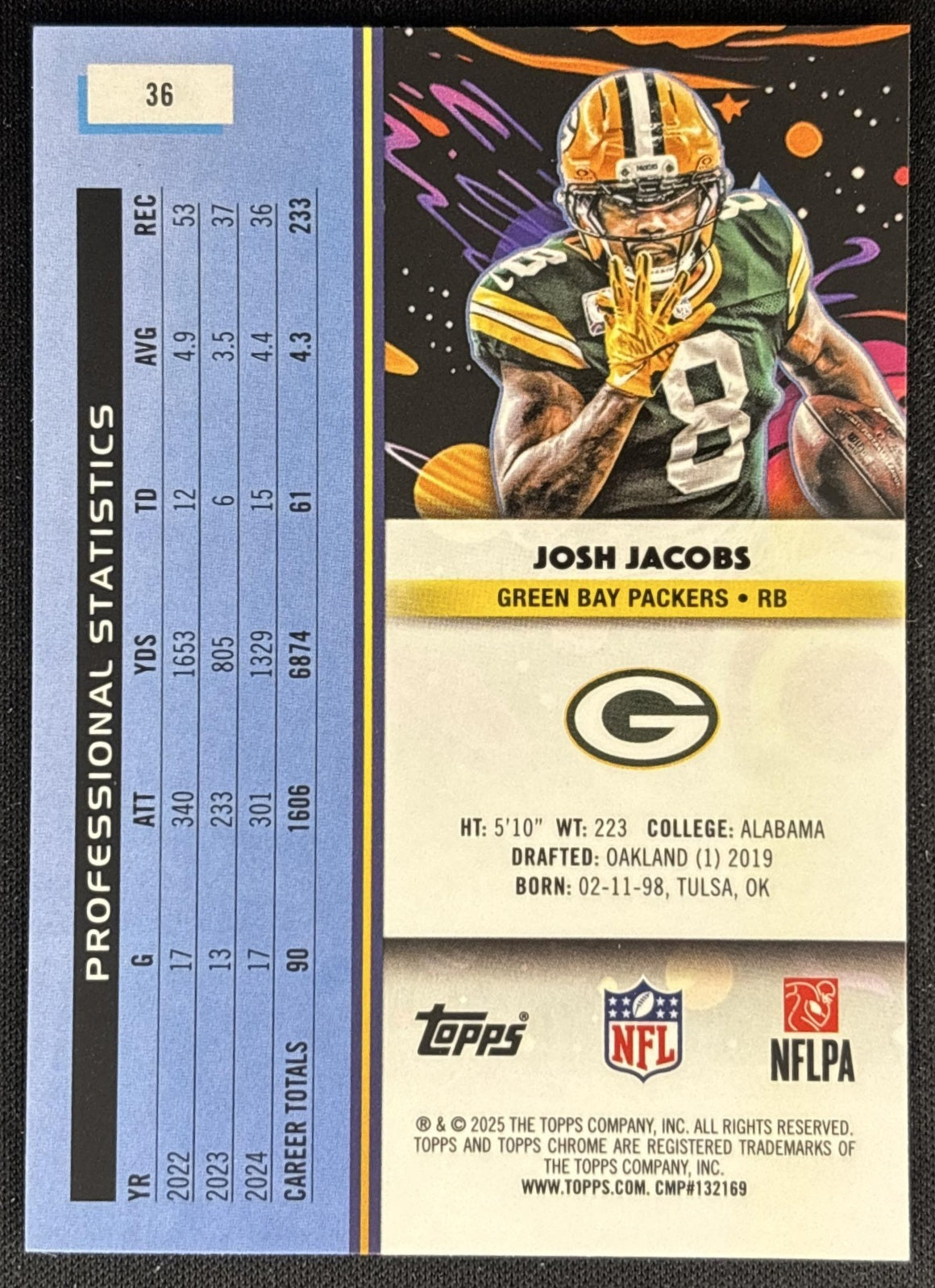 Josh Jacobs 2025 Topps Cosmic Chrome Packers back