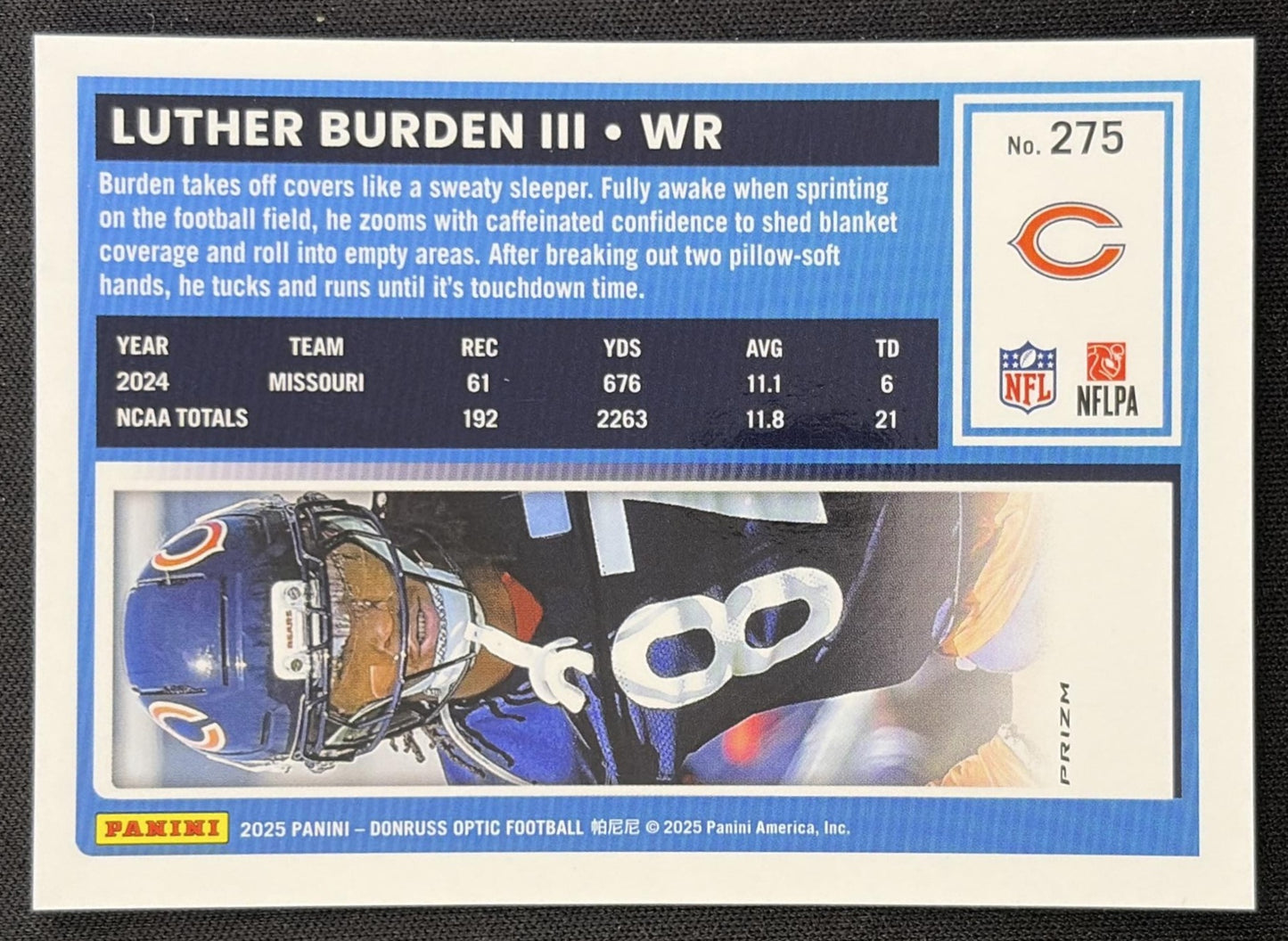 Luther Burden III 2025 Panini Donruss Optic Rated Rookie Red Scope Prizm Bears back