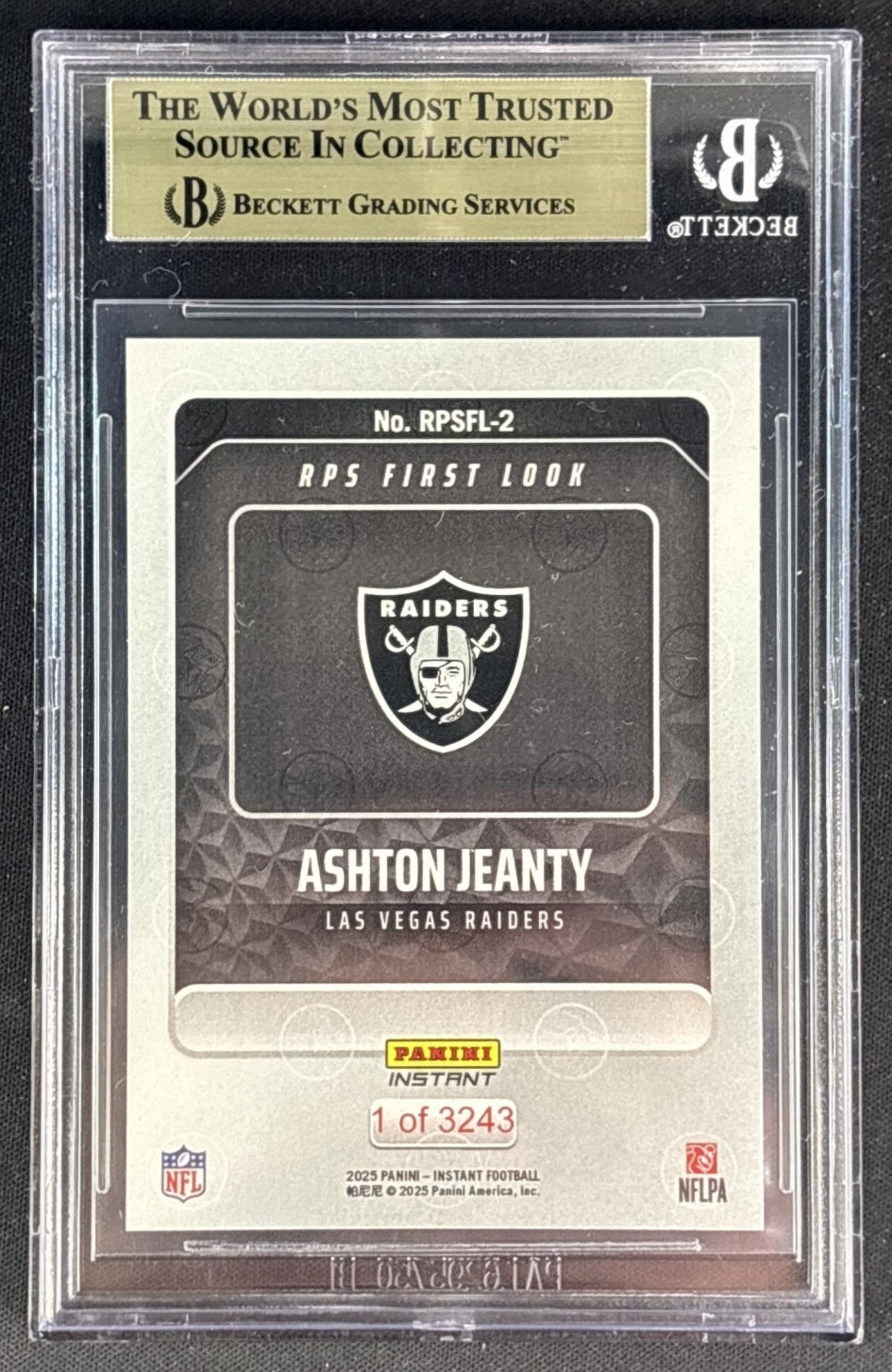 Ashton Jeanty 2025 Panini Instant NFL RPS First Look BGS 10 Raiders Sports Trading Cards